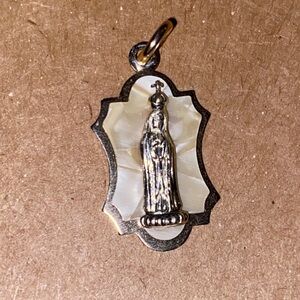 Vintage Miraculous Mary Religious Virgin Mary Pendant Marked W. Germany On Back